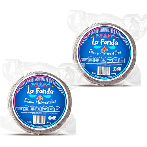 La Fonda Blaue Maistortillas Mexikanische Tortilla 15 cm je. 500g (2er Pack) - ca. 40 St. Tortillas Mexikanische traditionelle, Tortillas mexicanas de Maiz azul für Tacos, Quesadillas & mehr