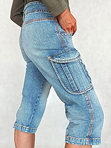 Flamingals Women's Flap Pocket Capris Jeans Mid Waist Casual Pants4