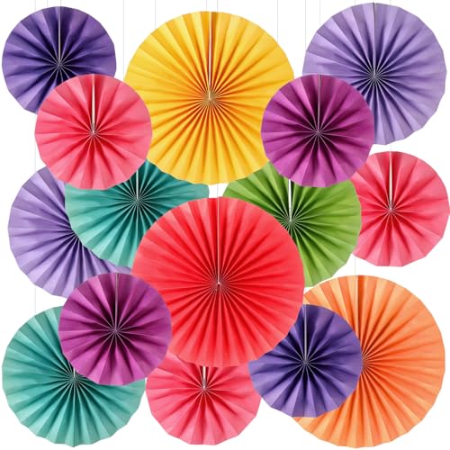 Image of 18 Pcs Rainbow Hanging Paper Fans Decor Back to School Paper Fans Round Paper Garlands Bulletin Board Classroom Decorations for Party Supplies Classroom Decor