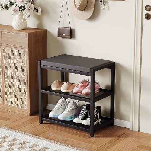 Image of ZHOOGE Small Shoe Bench Shoe Rack Storage Bench Entryway Bench Shoe Shelf with Seat Cushion, Stable Shoe Organizer for Entryway, Living Room, Bench Seat Holds Up to 300 lb, (17 inchx 10 inchx 16 inch, L x W x H)