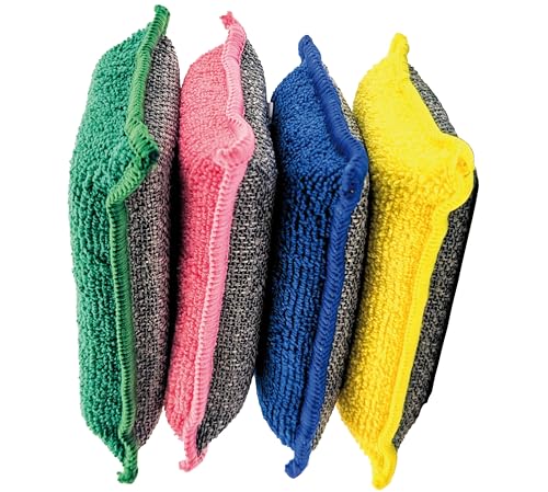 SQUATCH® Lavables | Lot de 4 Éponges Lavables et Durables | Pack Économique | Double Action : Côté Microfibre pour Essuyer et côté Grattant pour...