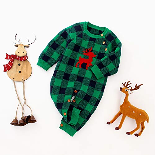 NCONCO Baby Kerst Romper Lange Mouw Plaid Jumpsuit Xmas Elk Bodysuit voor 0-24 Maanden - Afbeelding 5