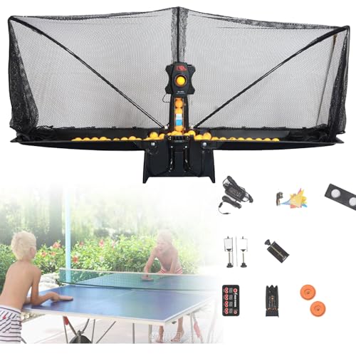 Table Tennis Robot with Capture Net, Automatic Ping Pong Robot Machine with Remote Control, Ping Pong Ball Machine for Training Entertainment, 9 Angles& 7 Gears Adjustable