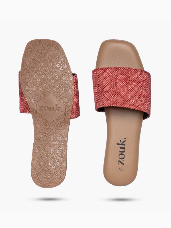 Image of ZOUK Womens Shimla Freesia Casual Flats RedFlat Sandal