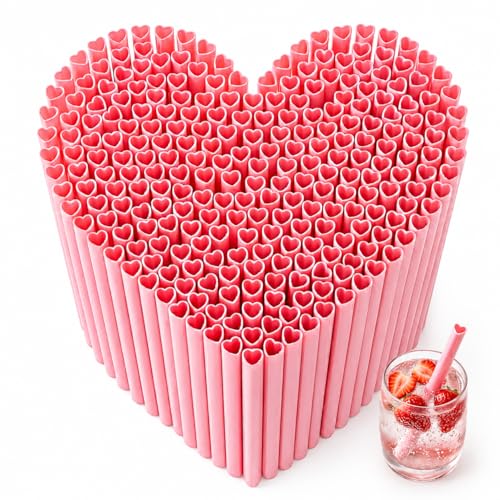 200 pitillos rosas con forma de corazón desechables miniatura 1