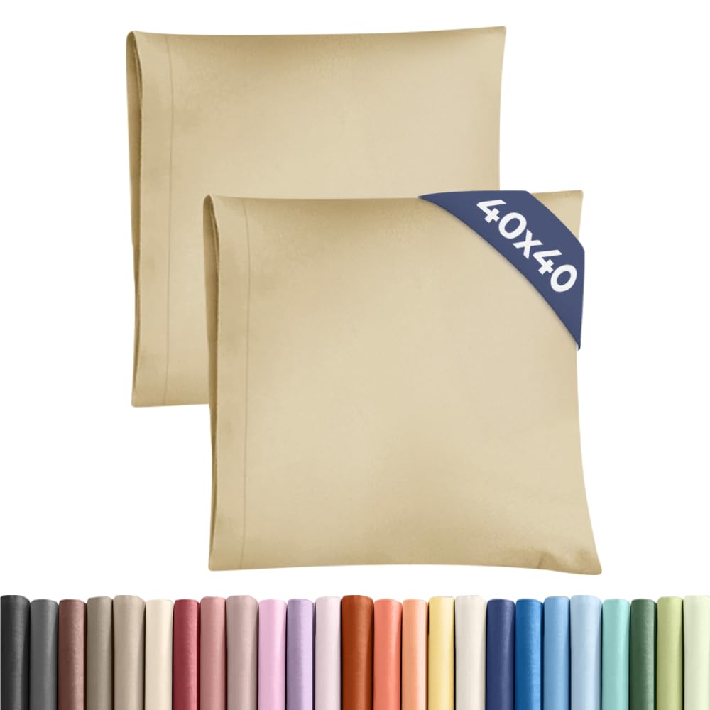 Kissenbezüge 40x40 cm Beige im 2er-Pack - Weiche Kopfkissenbezüge aus Mikrofaser - Atmungsaktive, pflegeleichte und knitterfreie Kissenhüllen - Maschinenwaschbar mit Hotelverschluss - Oeko-TEX