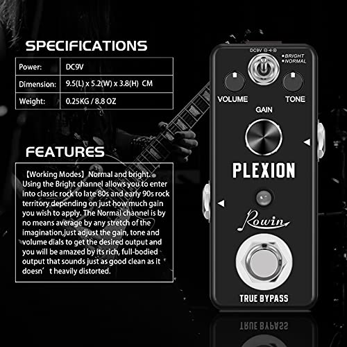 Rowin Distortion Pedaal Plexion Effect Pedaal voor gitaar en bas met heldere en normale modi True Bypass - Image 3