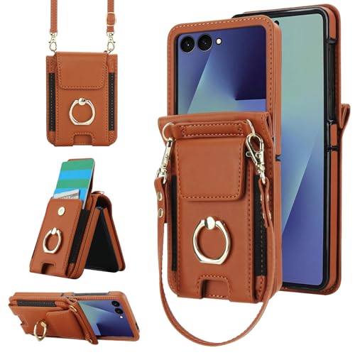 Étui portefeuille Samsung Galaxy Z Flip 7 5G Asuwish en cuir avec porte-cartes