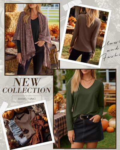 Ficerd 3 Pack Women's Long Sleeve T Shirts, V Neck Basic Tops Fall Casual Trendy Tees Loose Fit Soft Clothes Outfits2
