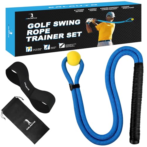 KALAUTO Golf Rope Swing Trainer Set-Golf Swing Training Aid Improved Golfers Swing and Master Tempo Golf Gifts for Men Golfers Included Swing Correcting Arm Band&Rope Trainer with Weighted Ball(Blue)