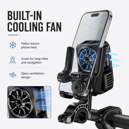 Image of TrendMax TM06 Bike Phone Holder with Cooling Fan, 360 Rotating Motorcycle Mobile Mount, Strong Grip Handlebar Clamp, Adjustable Smartphone Holder for Bicycle, Cycle, Scooter & Scooty