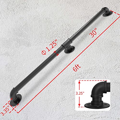 Pnbo Wall Handrail 6Ft/180Cm,Industrial Staircase Railing 1.25 Inch Tube Diameter, Galvanized Pipe Handrail,Handrails For Indoor Stairs With Wall Mount Support,For Wall Mounted Stairway Handrail #TOP1