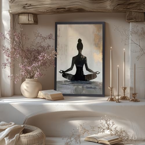 GELDSTEI Wood Framed Zen Wall Art, Modern Yoga Girl Canvas Painting, Tranquil Meditation Wall Decor, Spiritual Aesthetic Picture, Calming Mindfulness Poster Prints for Living Room Spa Yoga 12x16 Inch by GELDSTEI - Used condition - Image 2