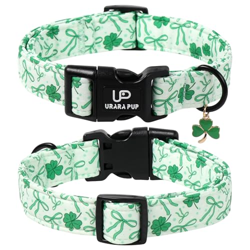 Image of St. Patrick's Day Dog Collar, UP URARA PUP Shamrock Adjustable Pet Collar with Quick Release, Daily Dog Accessories for Small Medium Large Dogs