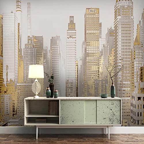 Abstract Modern City Buildings 3D Wall Murals Wallpaper, Nordic Golden Background Wall Poster Murals, Wall Painting Art Wallpaper for Living Room and Bedroom Home Decor 177" by 124"