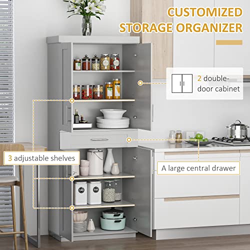 Homcom Modern Kitchen Pantry Freestanding Cabinet Cupboard With Doors And Drawer, Adjustable Shelving, Grey #TOP4