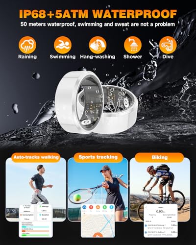 Image of Ceramic Smart Ring Health Tracker with Charging Case Sleep, Heart Rate & SpO2 Monitor, 5ATM+IP68 Waterproof Fitness Ring for Men Women, No Subscription 4-9Day Battery, iOS /Android Compatible White 10#