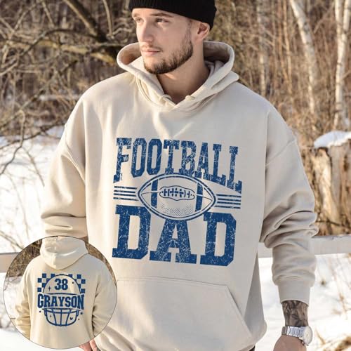 GABITA Personalized Funny Football Dad Shirt with Name and Jersey Number, Cheer Dad Shirts for Men, Game Day Football Shirt, Gift for Father Cheering on Son4