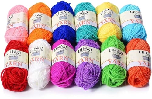 LIHAO 12 Skeins Mini Yarn for Knitting Crochet Craft - 100% Acrylic LIHAO 12 Skeins Mini Yarn for Knitting Crochet Craft - 100% Acrylic