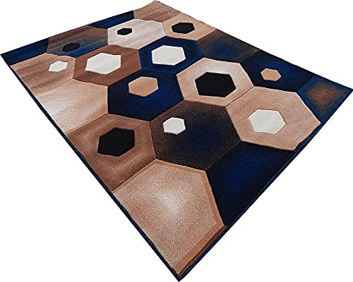 Image of Premium Soft Thick Geometric Rug - 5 x 7 Feet (150 x 200 Cm) Blue J - Anti-Skid, Washable, Acrylic for Living Room, Bedroom & Home Decor