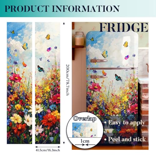 GOMAKERER 2 Stück Türtapete Selbstklebend, 41.5x200cm Blumen Türwandbild Selbstklebende Vinyl PVC Wasserdicht Aufkleber Für Kühlschranktüren Türen, Möbel, Schränke, Spiegel