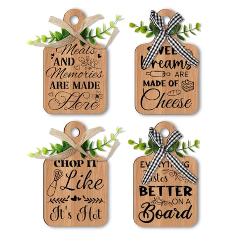 PH PandaHall 4pcs Wooden Rustic Kitchen Wall Decor Cutting Board Baking Eat Sign Set, Cakes Dining Room Signs Wall Decor for Kitchen Modern Farmhouse Decor Kitchen Wall Art, 5.9x3.5inches