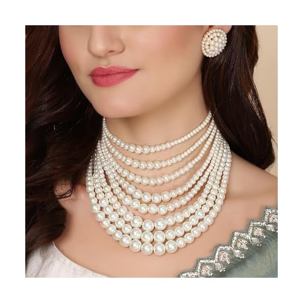 Shining Diva Fashion Latest Stylish Design Fancy Pearl Necklace Jewellery Set for Women (15863s) - Image 4