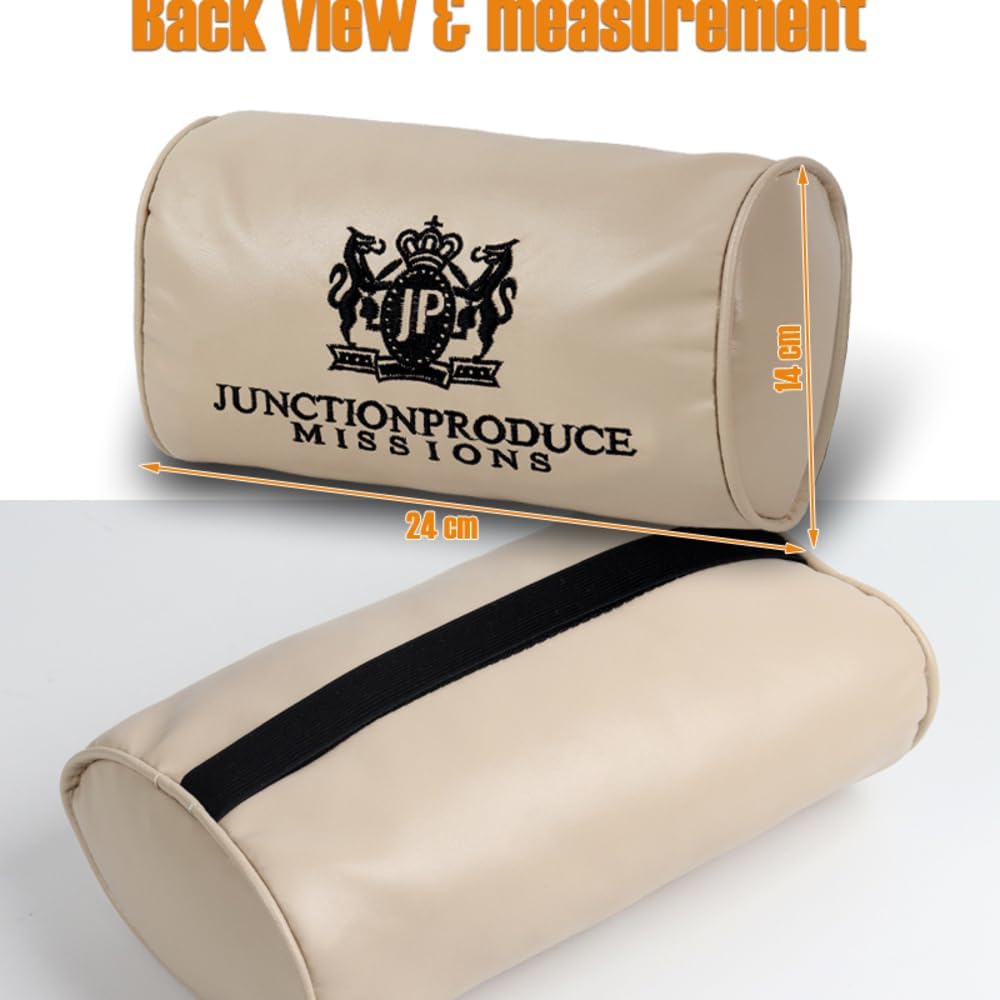 W-POWER 4PCS Junction Produce JDM Car Neck Pillow Headrest + JP VIP Embroidery Car Seat Belt Cover Set (Beige)
