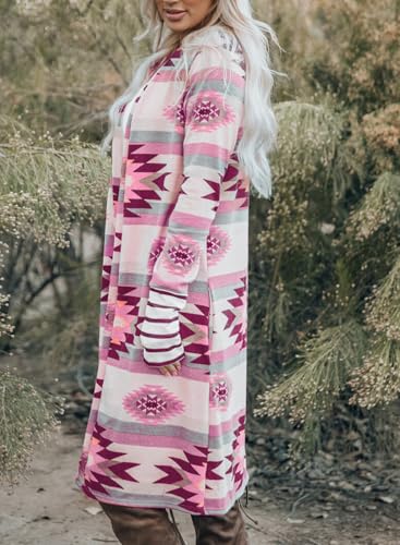 Women's Tribal Aztec Print Long Cardigan Enthnic Boho Long Sleeve Open Front Lightweight Knitted Cardigan2