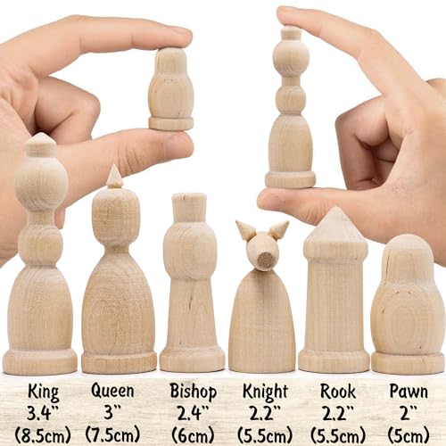Fichas de ajedrez en madera sin pintar con tablero de vinilo - Set DIY para pintar tú mismo - Manualidades y regalos para jugadores de ajedrez miniatura 3