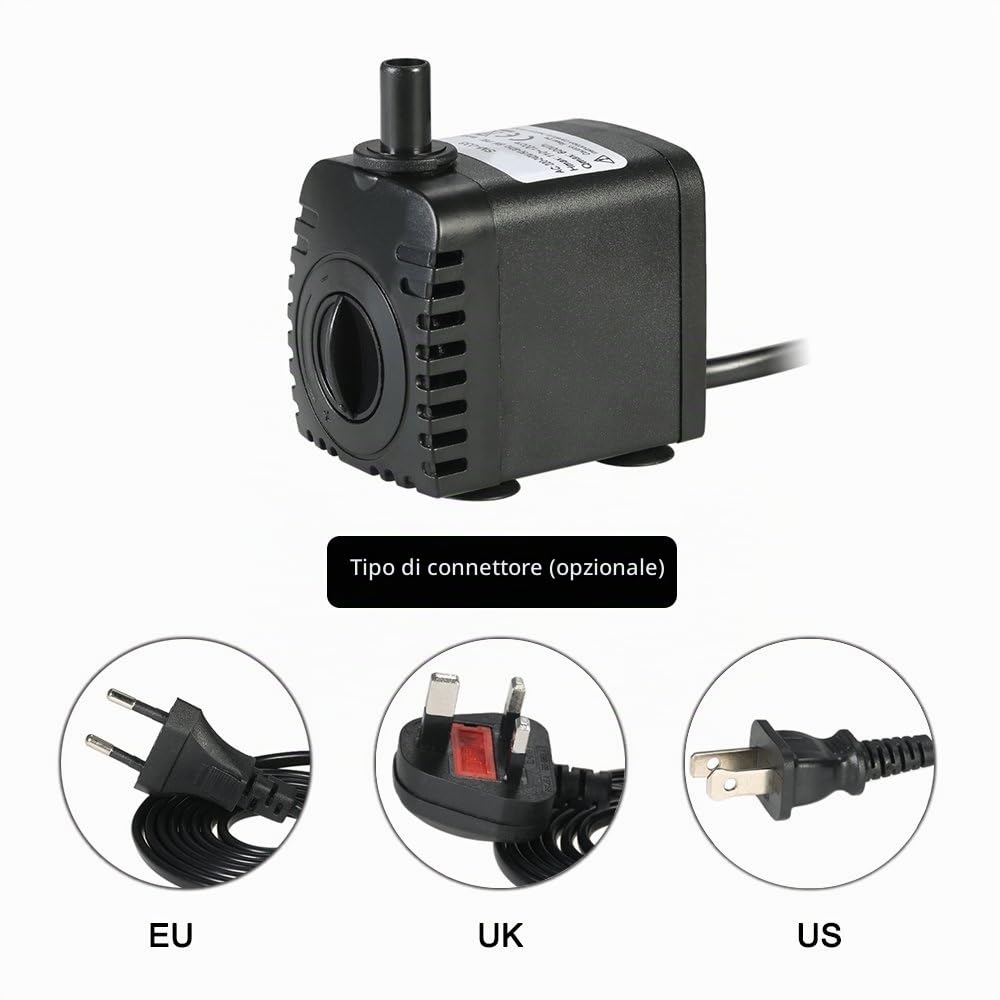 Decdeal Pompa acqua sommergibile, 600 l/h 8 W, pompa acqua acquario ultra silenziosa con 4 piedi di ventose per fontane pesce serbatoio idroponico Systems con 2 ugelli
