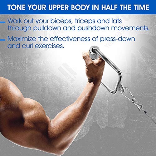 Workouty D Cable Machine Handle with Rubber Grips - Hand Cable Attachment Weight Workout Crossover Home Gym Equipment Accessory with 8cm Snap Hook (Black)