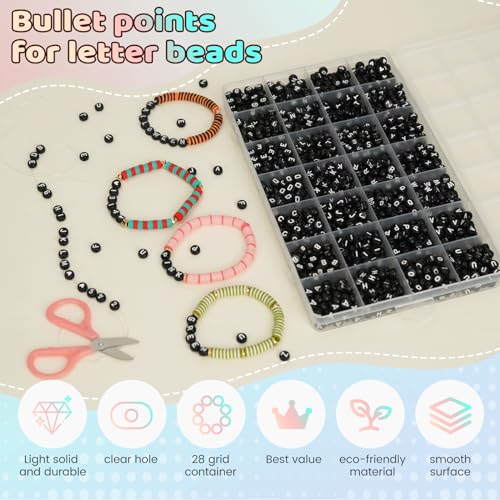 FZIIVQU 1450 Piece Letter Beads Kit, 4x7 mm Black Acrylic Alphabet & Number Beads for Jewelry Making Heart & Friendship Bracelet Making - Image 3