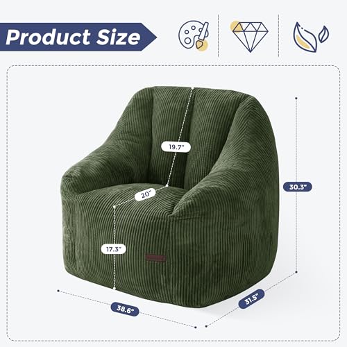 Image of MAXYOYO Bean Bag Chair, Bean Bag Sofa with Filler, Cozy Living Room Chair for Adults and Kids, Stuffed Floor Sofa for Bedroom Dorm Reading, Dark Green