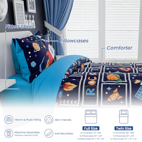 Image of SANDJEST Space Bedding Twin for Boys, Ultra Soft Microfiber Comforter Bed Set with 3-Pieces, Rocket Comforters Sets for Kids Children Teen Tween Bedroom Decor