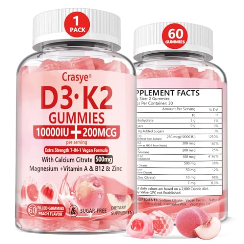27% off - Crasye Vitamin D3 K2 Gummies 10000 IU with 500mg Calcium Magnesium Zinc Gummy Sugar Free ADK+Vitamin...