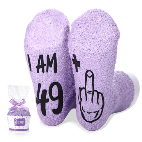 YONHTUTU Regalos de cumpleaños número 50 para mujeres, divertidos calcetines de 50 cumpleaños para cupcakes, regalos para mamá, abuela, tía, hermanas, amigas, Púrpura, Medium