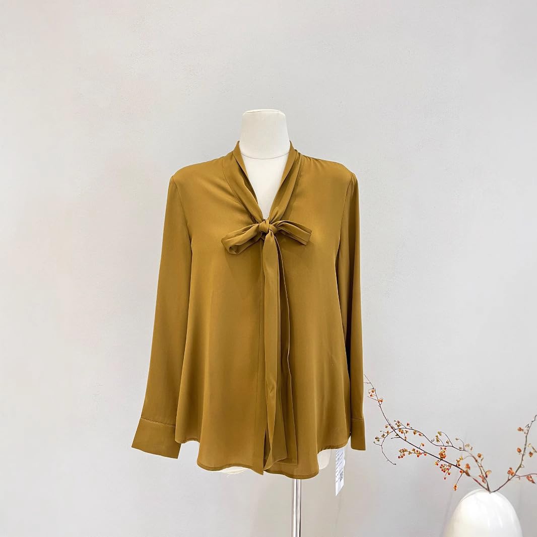 Blusa de Seda de Manga Larga con Nudo para Mujer