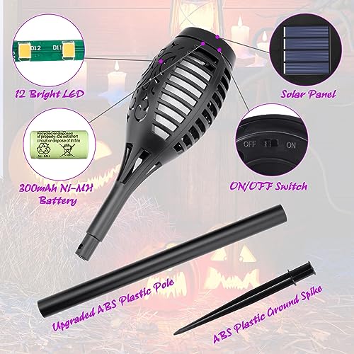 IkeeRuic Halloween Decorations Outdoor, Purple Halloween Solar Lights with Flickering Flame, Solar Torch Lights for Yard Decorations, Waterproof Outdoor Lighting for Garden Pathway Patio Outside Decor