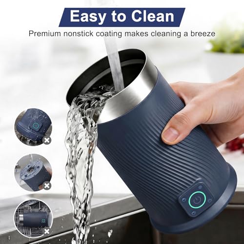 Image of Wowteam Milk Frother, 4-in-1 Electric Milk Steamer, Warm and Cold Milk Warmer and Foam Maker for Coffee, Latte, Cappuccinos, Macchiato, 8.2oz /240ml, Stainless Steel (Blue)