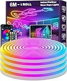 6m LED Neon Seillichter, Steuerung mit App/Fernbedienung, Flexibles LED Seillicht, Mehrere Modi, IP65 Outdoor RGB Neonlichter Wasserdicht