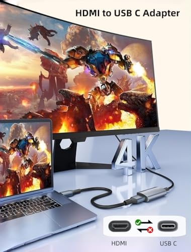 Image of HDMI to USB C Adapter, 4K@60Hz HDMI to Type C Adapter for XREA 0ne /Air 2 Pro /Air 2,Vitue Pro /0ne,RayN0 Air 2s,R0kd AR Glasses, Portable Monitor from PS5 /4,B-O-X,Switch,Laptop,PC