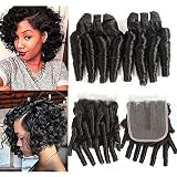 Molefi Brazilian Funmi Hair Curly Weave 3 Bundles with Lace Closure Spiral Curl Hair Bundles with 4x
