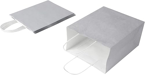 Miniatura 6 de Oikss Paquete de 50 bolsas de papel medianas de 8 x 4.75 x 10 pulgadas con asas, bolsas de papel kraft a granel, bolsas de papel kraft para
