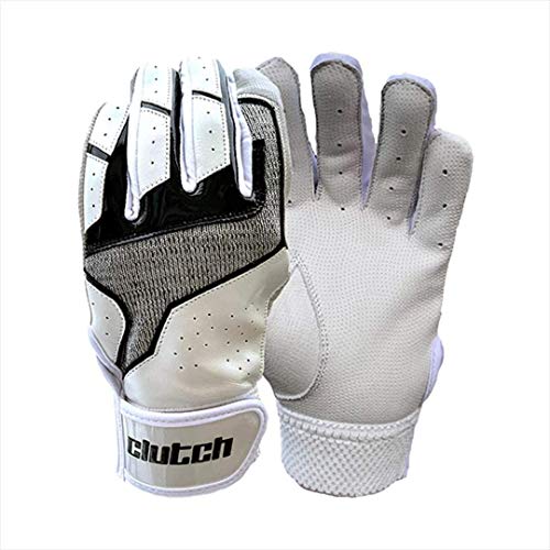 Clutch Sports Apparel Pro Series Baseball And Softball Batting Gloves For Youth And Adult - White/Black, X-Small #TOP4