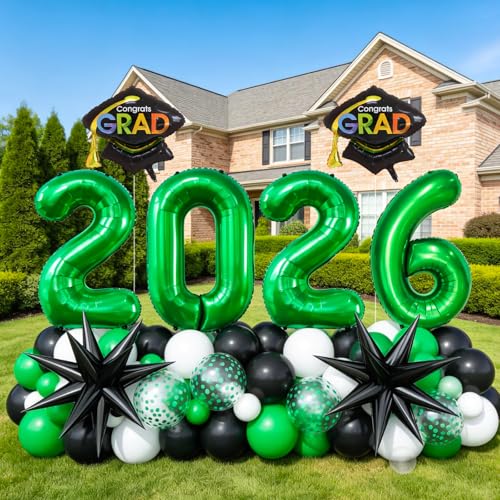 Graduation Balloons Garland Arch Kit, Graduation Balloon Class of 2026, Green and Black White Balloons with Foil Balloon for Class of 2026 Party Decor by Cledeco - Used condition - Image 6