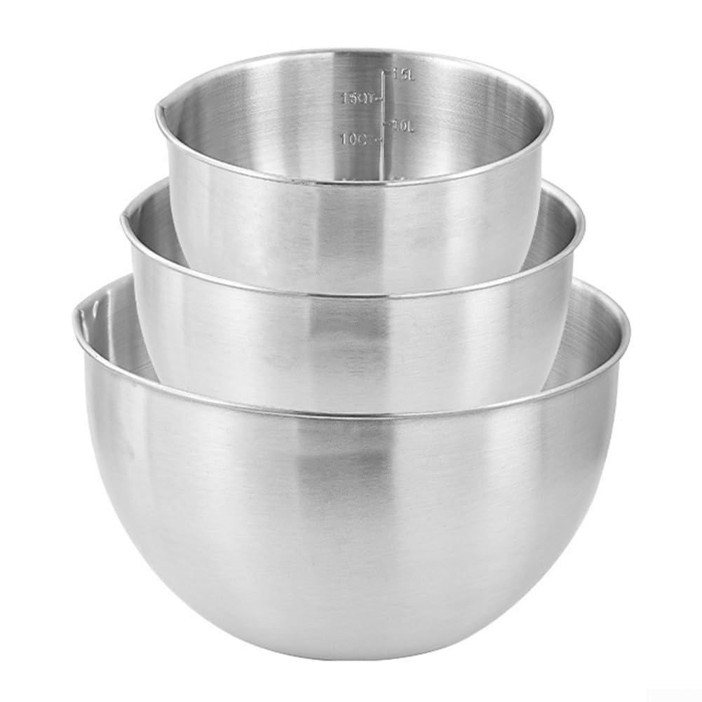 Zestaw misek do mieszania ze stali nierdzewnej, miski kuchenne, 25 cm, srebrne, nadają się do mycia w zmywarce, miski do przygotowywania i serwowania do pieczenia, mieszania, przygotowywania
