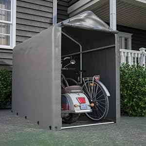 Kompakter Geräteschuppen mit Reißverschluss – Fahrradgarage 187x100x160 cm aus Stahl. Wetterfester Gartenschuppen für Werkzeug. Dunkelgrau