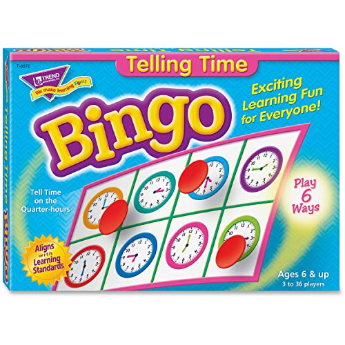 Trend Enterprises: Telling Time Bingo Game, Exciting Way for Everyone to Learn, Play 6 Different Ways, Great for Classrooms and at Home, 2 to 36 Players, for Ages 6 and Up