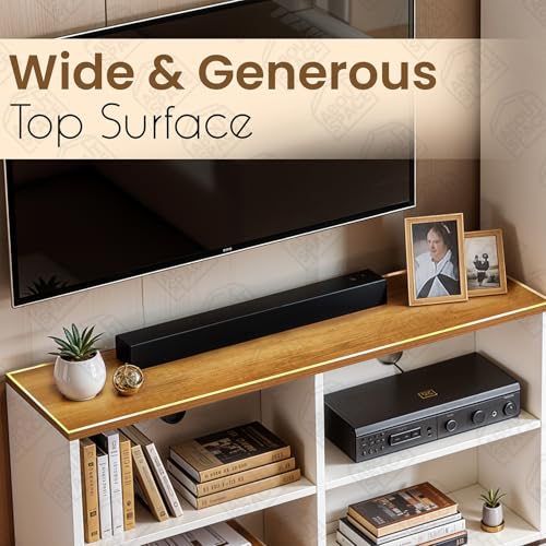 Image of ABOUT SPACE TV Unit - Engineered Wooden TV Stand 32 inch to 50 inch Table Cabinet with Bottom Storage, Side Rack, Cable Hole for WiFi Router Stand Console Table for Living Room, Bedroom (White & CM Oak)